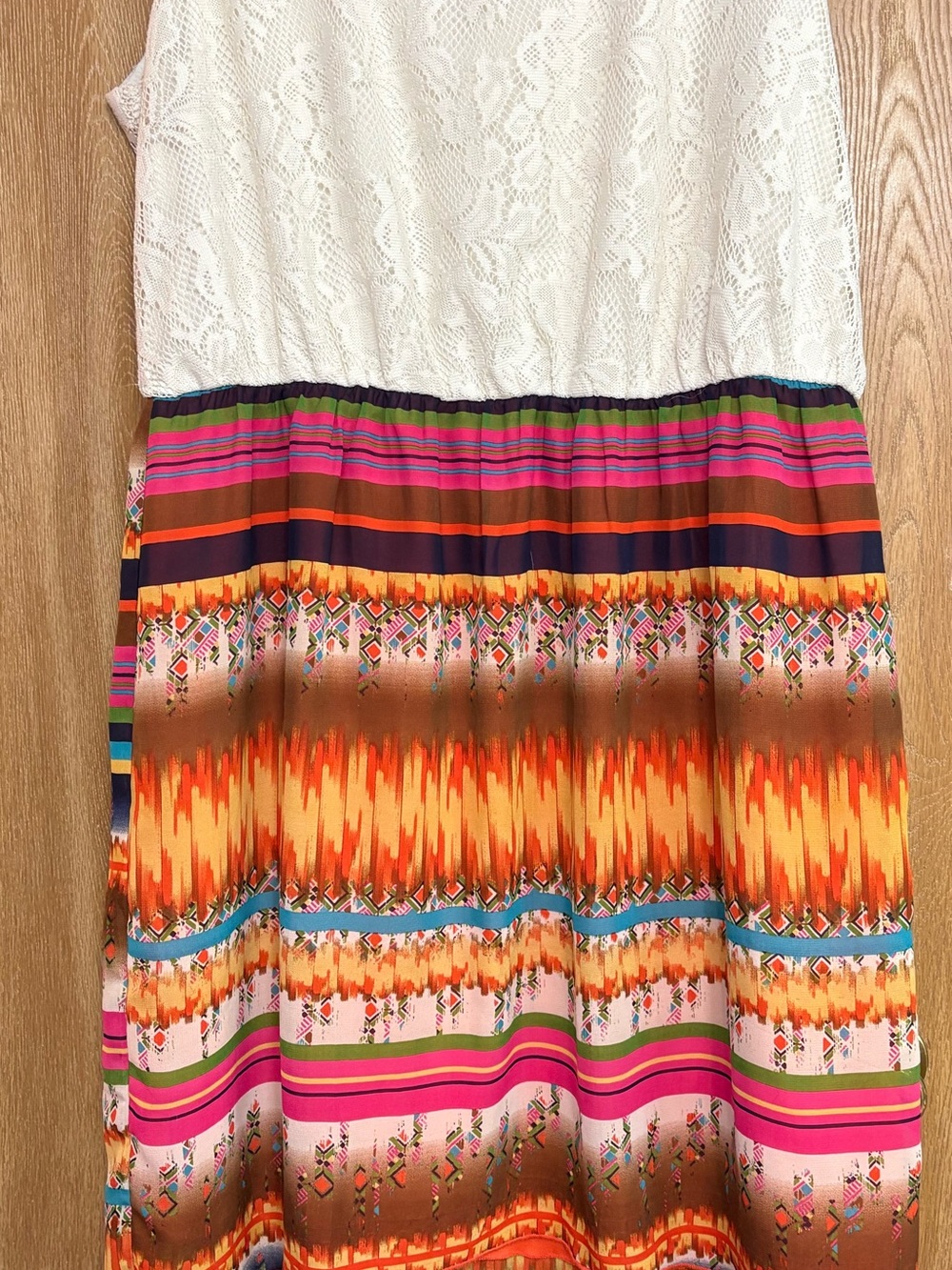 Deb Multicolor Printed Maxi Skirt with Ivory Lace Bodice